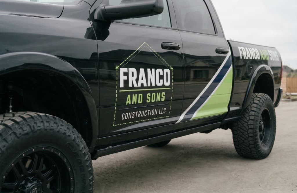 Franco and Sons Construction LLC branded work trucks serving Lincoln and Placer County, California